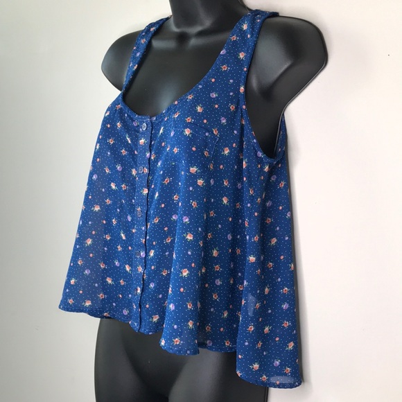 Tiny Floral print Tank Button Down Tank Top - Picture 10 of 13